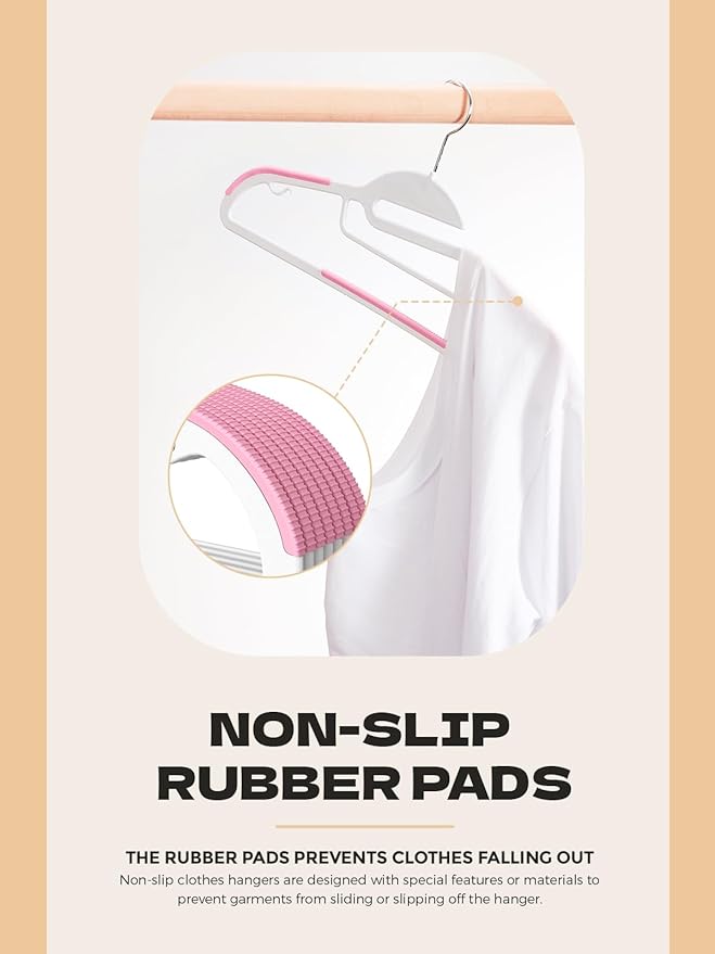 HOUSE DAY Heavy Duty Plastic Hangers 100 Pack, Pink Slim Clothes Hangers Space Saving, Non Slip Hangers with Rubber Pads, Durable Coat Hanger for Closet, S-Shaped Hanger for Shirt, Suit, Pant, Skirt