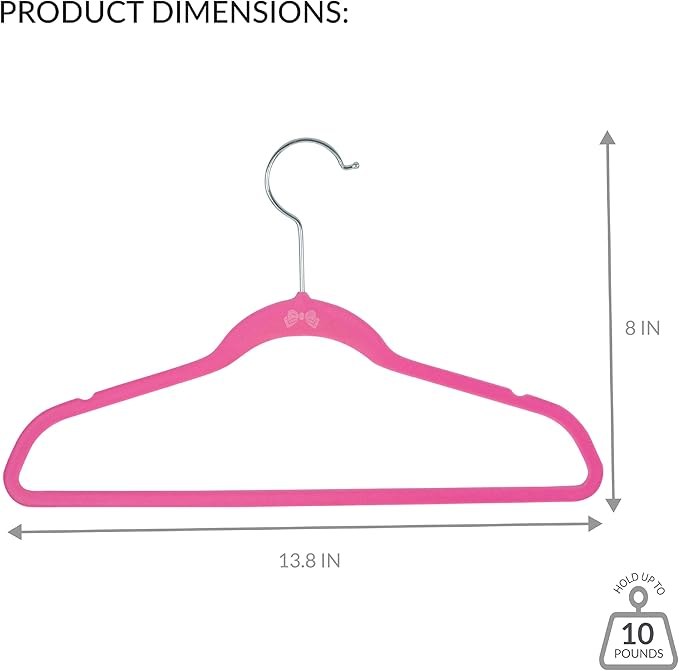 Simplify 25 Pack Kids Velvet Hangers | Slim | Non-Slip Design | Space Saving | Childrens Clothes | Shirts | Pants | Dresses | Baby Nursery | Closet Storage & Organization | Pink