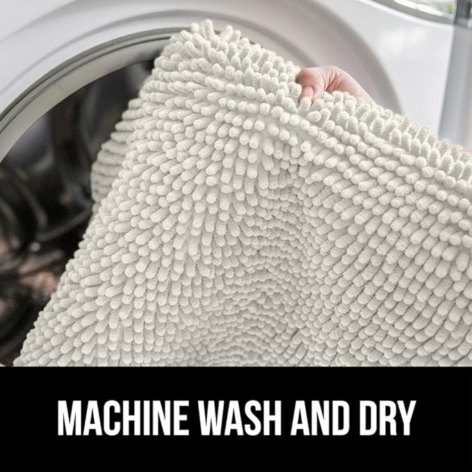 GORILLA GRIP Bath Rug Mat 60x24, Thick Soft Absorbent Chenille, Quick Dry Microfiber Mats, Rubber Backing Washable Shower Floor Rugs, Bathmat Runner, US Designed Bathroom Home Decor Accessories Ivory