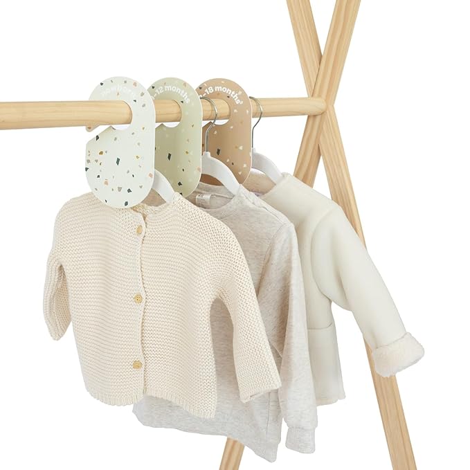 3 Sprouts Baby Closet Organizer Set - 15 Nursery Hangers with 8 Size Dividers, Closet Dividers for Baby Clothes and Clothes Organizer for Infant to Toddler Clothing - Cream Hangers & Terrazzo Dividers