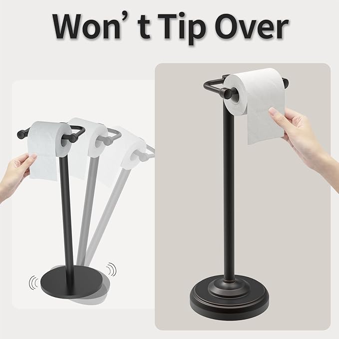 Toilet Paper Holder Stand, Freestanding Toilet Paper Holder,Farmhouse Post Pivoting Toilet Paper Stand with Stable Weighted Base,Stainless Steel Tissue Roll Holder Stand for Bathroom,Oil Rubbed Bronze