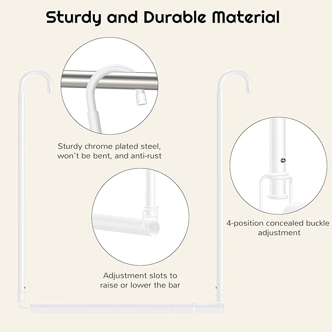 Hanging Closet Rod Adjustable Width Height Closet Rod For Hanging Clothes White 2 Pack Closet Extender Hanging Rod Clothes Space-Saving Hanging Bar Organizer