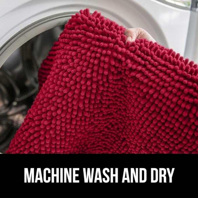GORILLA GRIP Plush Absorbent Shaggy Chenille Bath Rug Mat for Oval Toilet Base with Rubber Backing, Machine Washable Rugs, Soft Microfiber Contour Mats for Toilets, Bathroom Decor, Red