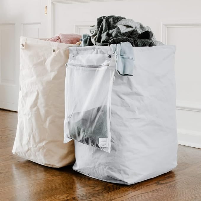 Full Circle Loads of Fun Collapsible Hamper – Laundry Basket for Dirty Clothes & Towels– Tall Standing Organic Cotton Laundry Bag with Long Handles - Ideal for Bathroom, Bedroom or Kids’ Room, Natural Large