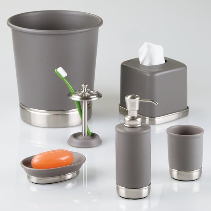 iDesign Hand Soap Dispenser for Bathroom or Kitchen - Refillable Soap Pump Bottle - Gray/Brushed Nickel