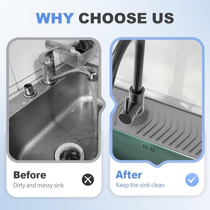 Kitchen Sink Faucet Mat, 2025 New Foldable Faucet Mat for Kitchen Sink, 30in Silicone Faucet Guard & Draining Mat Keep Countertops Dry Splash Guard (White, 30in)