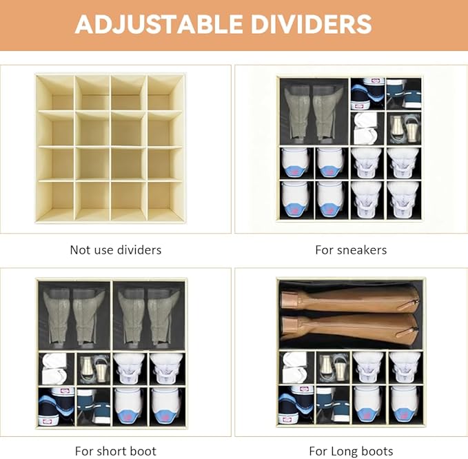 Shoe Organzier for Cloest - 2pack Adjustable Shoe Storage Box Fits 8-16 pairs with Pop-Up dividers,17''*17''*12.5'' Space Saver shoe Box organizer with Clear Dust Cover