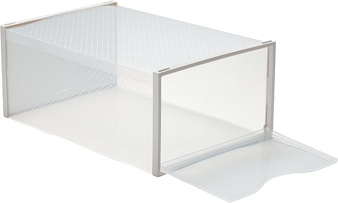 Simplify Set of 12 Stackable Shoe Boxes | Customizable | Fits Size 11 Shoes | Drop Front Design | Closet Storage | Sneakers | Heels | Clear and White