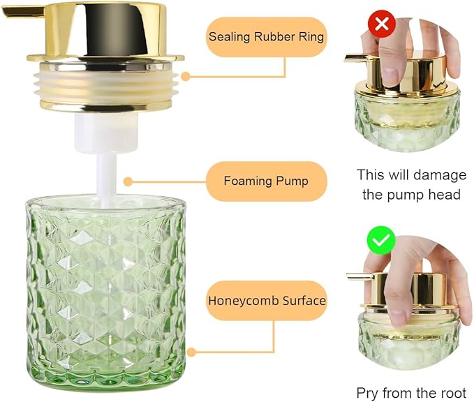 Bathroom Accessories 2 Piece Set Glass Soap Dispenser and Toothbrush Holder, 10oz Foaming Soap Dispenser, Green Toothbrush and Toothpaste Holder Organizer Cup for Modern Bathroom Decor
