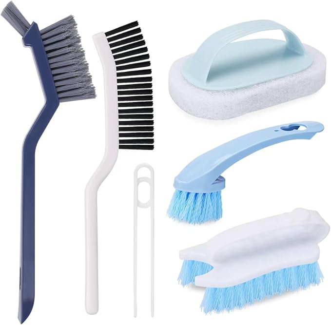 Cleaning Brush Set for Household Use, Scrub Brush, Bathroom Cleaning Brushes, Crevice Cleaning Brush for Bathroom, Floor, Tub, Shower and Kitchen Surface