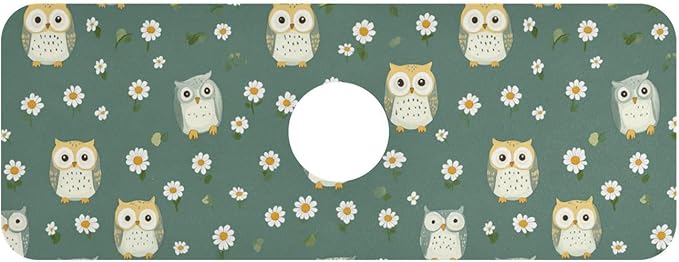 Kitchen Sink Splash Guard 1 PC 14.7 Inch Sink Faucet Mat Splash Guard for Bathroom Countertop Water Absorbent Foldable Cuttable Soft Washable White Daisy Flower Owls