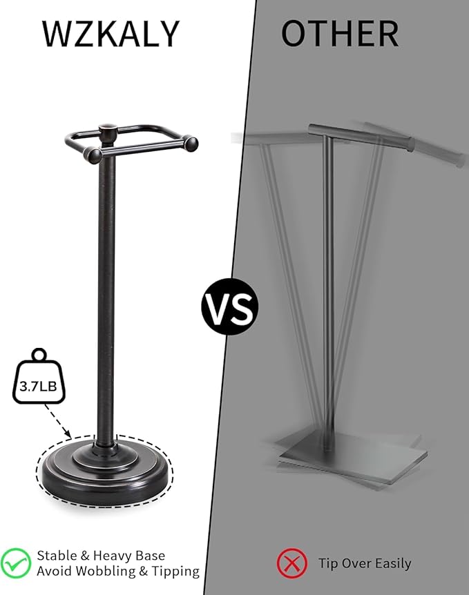 WZKALY Toilet Paper Holder Stand, Oil Rubbed Bronze Toilet Paper Holder Free Standing, Post Pivoting Design & Stable Weighted Base SUS304 Stainless Steel for Bathroom（Mega Roll）