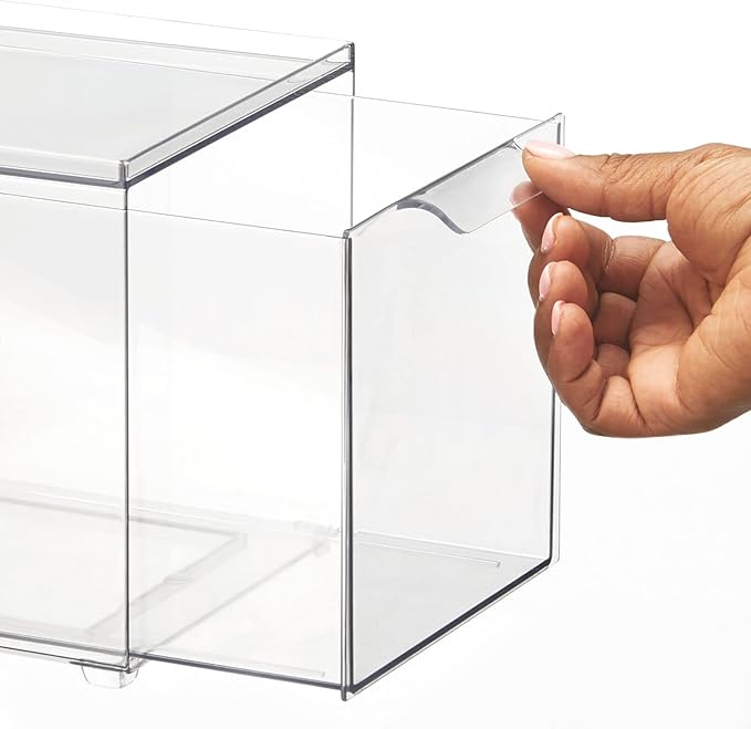 mDesign Plastic Closet Organizer Bin w/Pull Out Drawer - Slim Stackable Storage for Closet - Organization for Accessories, Bags, Totes, Small Linens, and More - Lumiere Collection - 2 Pack - Clear