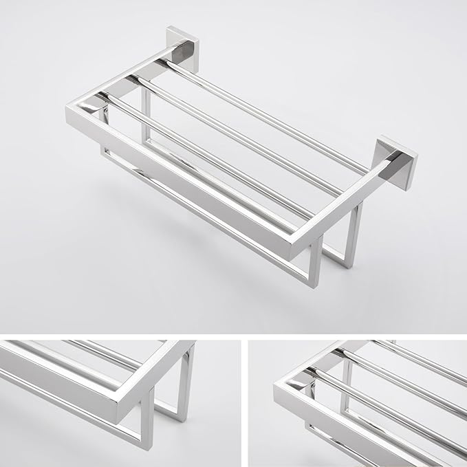 KOKOSIRI Bathroom Towel Shelf 16'' Chrome Towel Rack with Two Bath Towel Bars SUS304 Stainless Steel Wall Mounted, Polished Finish B6003CH-L16