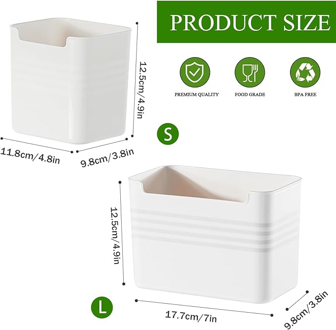 3 Pack Refrigerator Organizer Box, Plastic Refrigerator Side Door Storage Containers, Space-Saving Organizer Bins for Fridge, Refrige Drawers for Fruit and Vegetable (White, S×3)