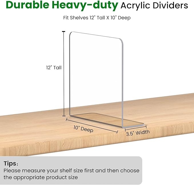 Jogori Shelf Dividers for Closet Organization: 8 Pack 10" Tall X 8.4" Deep Acrylic Clear Vertical Shelves Separators - Adhesive Adjustable Easy to Install Remove - Handbags/Clothes/Towel Storage