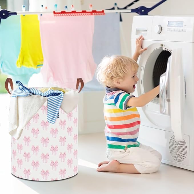 19.7" Laundry Basket,Dirty Clothes Hamper,Waterproof Storage Bin,Room Decor,Gift Baskets,Nursery Hamper(Shimmer Bowknot)