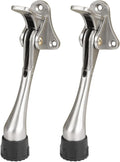 Kickdown Door Stopper 5Inches - 2 Packs One Touch Adjustable Height Door Stop for The Bottom of Door The Bottom of Door Aluminum Alloy Metal Door Stopper with Rubber Tip Satin Nickel