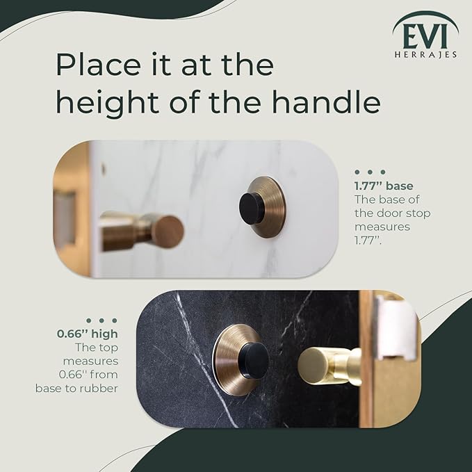 EVI Herrajes | Doorstop for Wall Placement | 45 x 17 mm | Antique Brass | Black and White Rubber Included | Adhesive Installation or with Screw