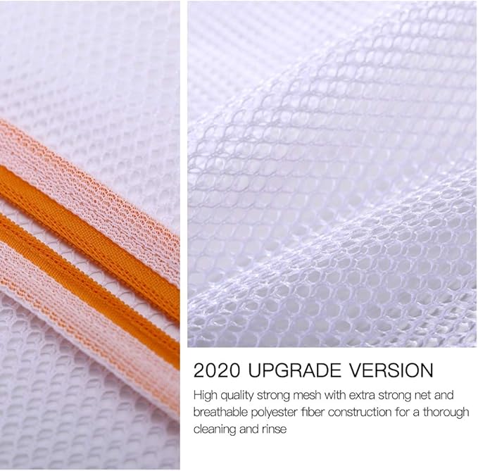 Kimmama Laundry Mesh Wash Bags, Lingerie Bags for Washing Delicates, Mesh Laundry Bags for Washing Machine, White Net, Orange Zipper, 1L & 1M