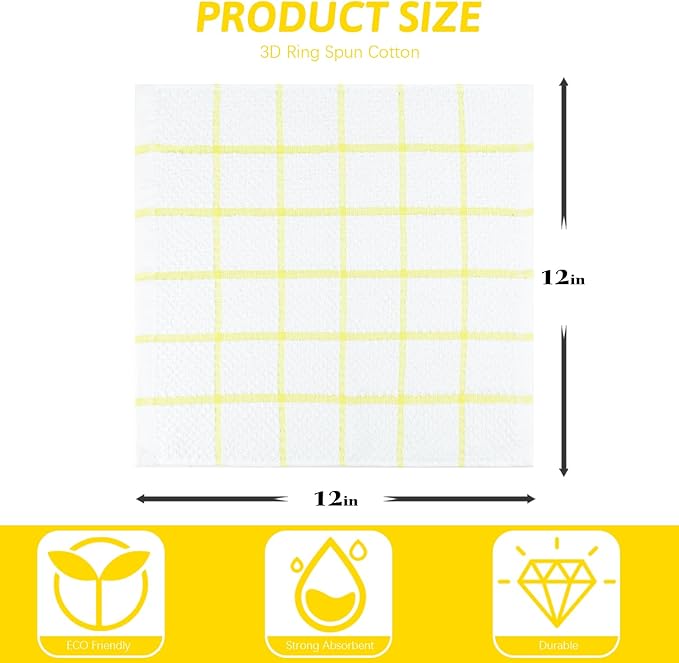 Nialnant 8 Pack Dish Cloths for Washing Dishes, 100% Cotton Reusable Cleaning Rag, Quick Drying Dish Towels for Kitchen,12x12 Inches,Yellow Plaid