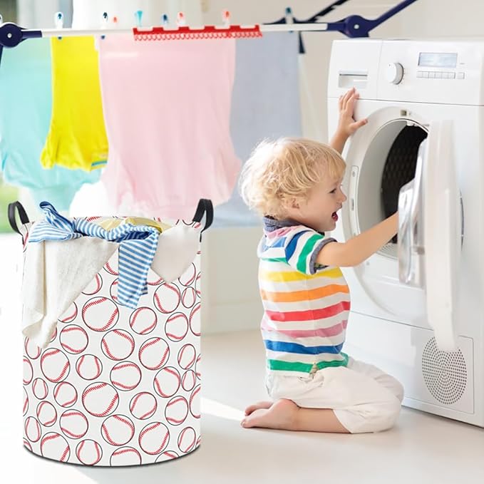 19.7" Laundry Basket,Kids Dirty Clothes Hamper,Waterproof Toys Storage Bin,Room Decor,Gift Baskets,Baby Nursery Hamper(Baseball)