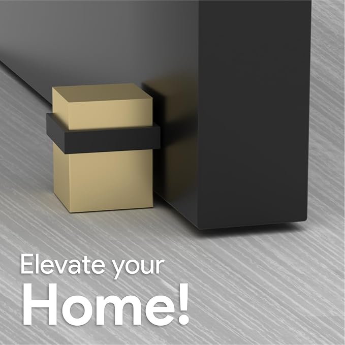 Mega Handles Square Floor Door Stopper, Quickly Installed Wall Protector Stopper, Wall Protectors from Door Knobs, Floor Door Stop with Mounting Hardware Included - Satin Brass - 1.5 Inch