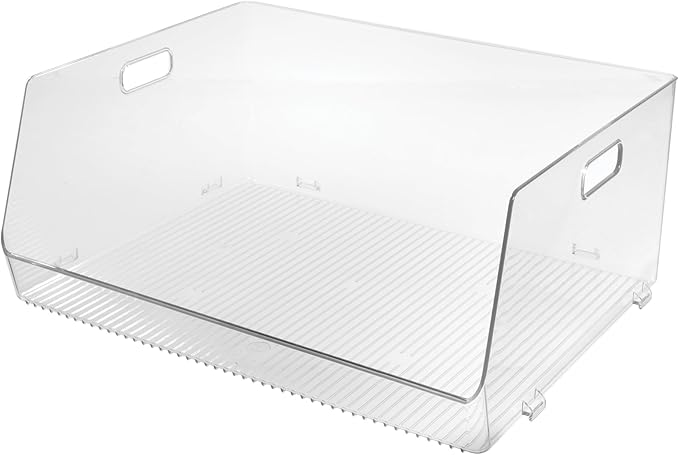 iDesign Stackable Open-Front Bin, Multipurpose Extra Long Organizer for Pantry & Household Storage, Clear