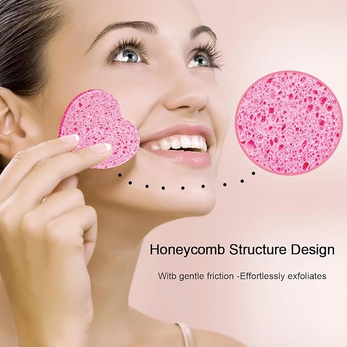 50-Count Facial Sponges Compressed, 100% Natural Cellulose Face Sponge Professional Cosmetic Spa Sponges for Face Cleansing, Exfoliating Mask, Makeup Removal for Travel and Home, Pink