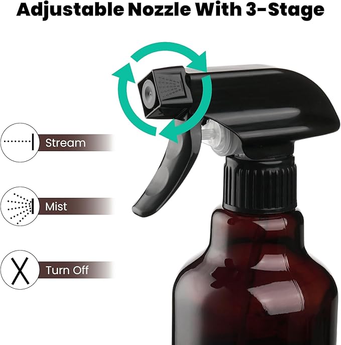 Glass Spray Bottles with Silicone Sleeve, 2 Pack 16 oz Refillable Containers with Adjustable Spray Nozzles, Empty Bottle Spray for Cleaning Solutions, Hair, Plants (Black+Green)