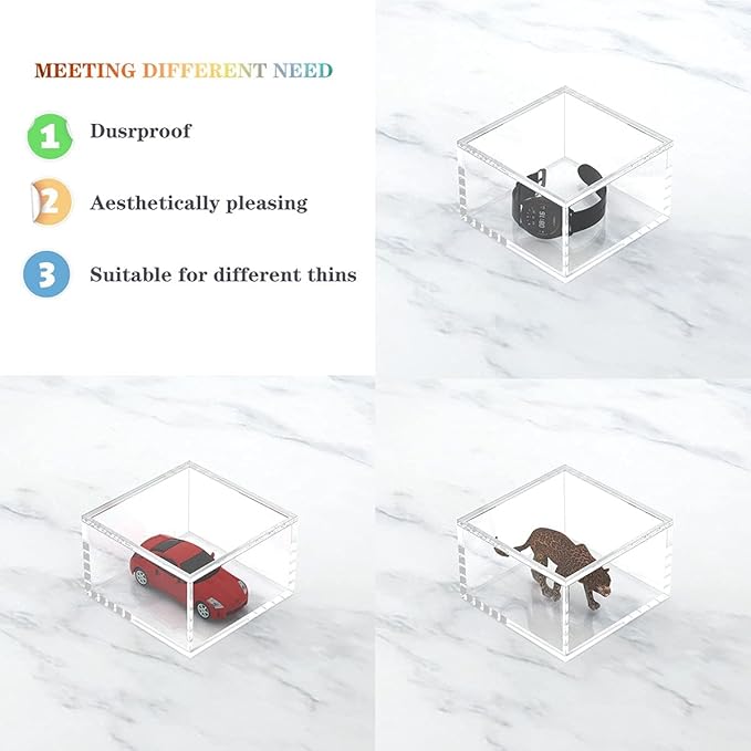 AITEE Decorative Acrylic Box with Lid, Clear Cube Display Case, Multi-Purpose Box Square Container for Holding Staples, Highlighters, Adhesive Tape, Paper Clips, Stamps, Display in Home (Large)