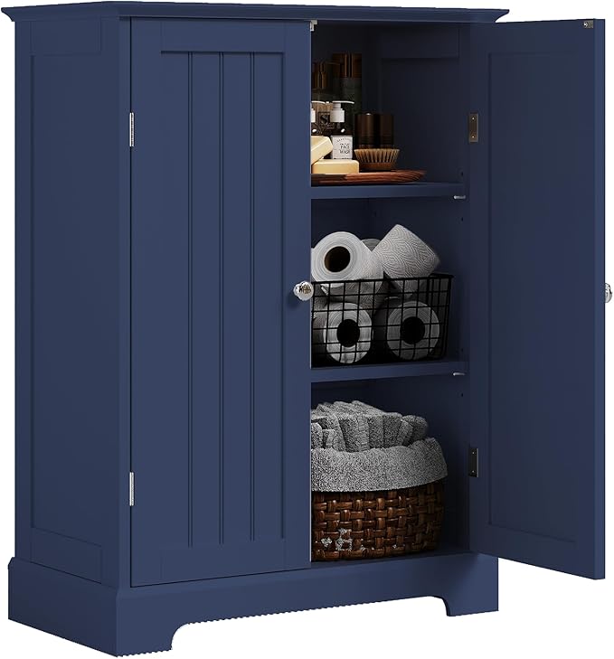 ChooChoo Bathroom Floor Cabinet, Modern Bathroom Storage Cabinet with 2 Doors and Adjustable Shelves, Freestanding Cupboard for Living Room, Blue