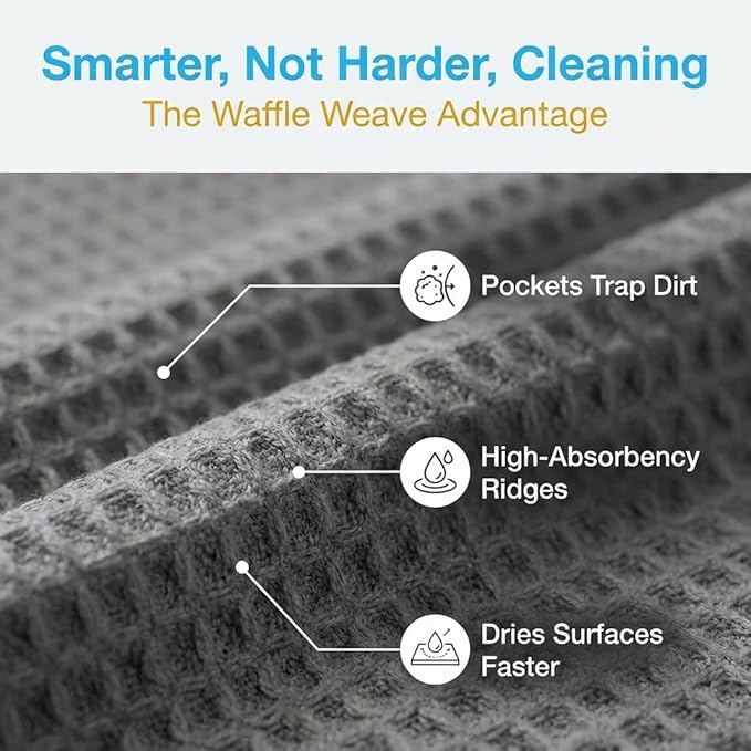 Waffle Weave Microfiber Cloths - 12 x 12 inches - Lint Free Cloth, Streak-Free Absorbent Microfiber Glasses Cleaning Cloth, Screens, Dusting & Appliances - 12 Pack Premium Cloth Wipes