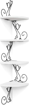 Alsonerbay Floating Corner Wood Shelves, 4 Tier Wall Mounted Rustic Storage Shelf, Cat Shaped Shelving for Wall, Solid Wooden Decor for Living Room, Bedroom, Kitchen, Bathroom, Office White