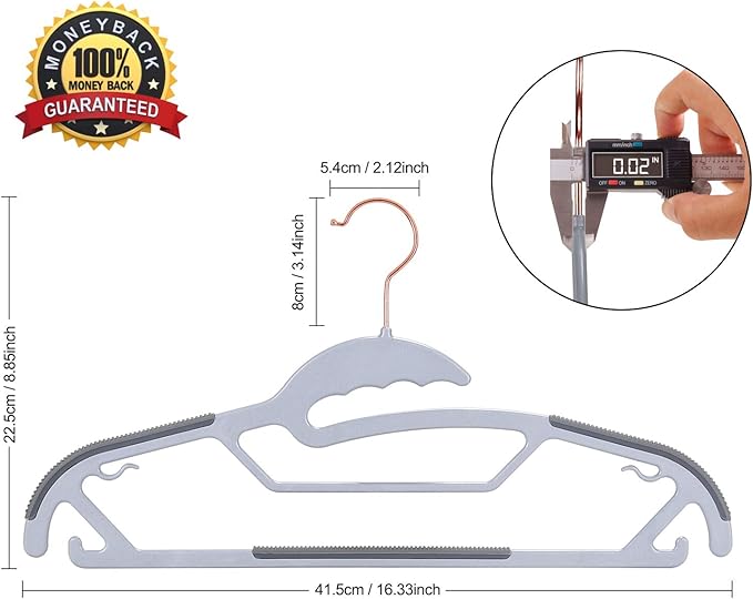 TIMMY Slim Plastic Hangers Non-Slip, 0.2in Ultra Thin Space Saving Closet Organizers, S-Shaped Design for Round Neck Shirts/Sweaters, Heavy Duty Hangers 50 Pack