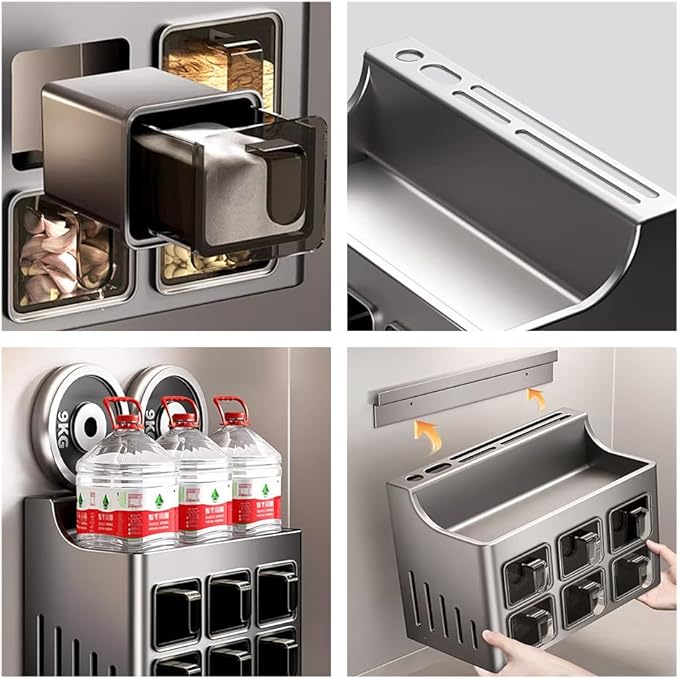 Multifunctional Spice Rack Organizer Wall Mounted with Knife Holder Kitchen Hanging Seasoning Jar Organization (4 Boxes)