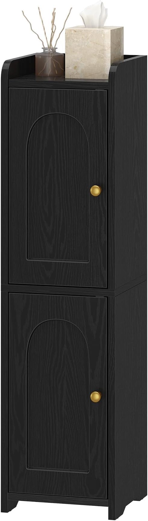 Bathroom Storage Cabinet, Small Corner Floor Cabinet with 2 Doors and Adjustable Shelf, Narrow Toilet Paper Cabinets, Bathroom Organizer for Small Spaces, 7.9" D x 7.9" W x 29.5" H Black