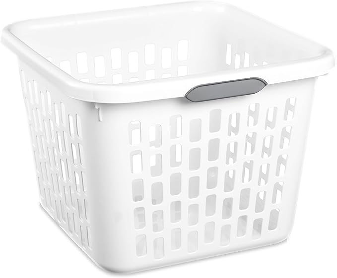 Sterilite Laundry Basket, Plastic Clothes Hamper, Large Square Bin with Comfort Grip Handles and Reinforced Rim, 1.5 Bushel Capacity, White, 12 Pack