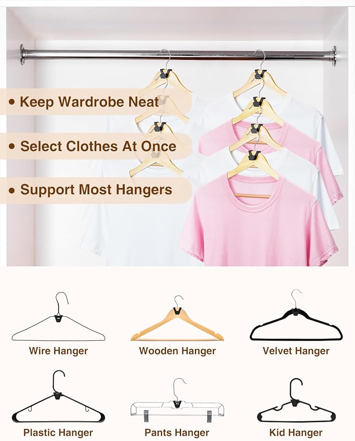 Smartor Clothes Hanger Connector Hooks 60 Pack, Closet Storage and Organization as Hangers Space Saving, Hanger Add on Hook as Closet Organizer, Stacking Hangers, Cascading Space Saver, Black