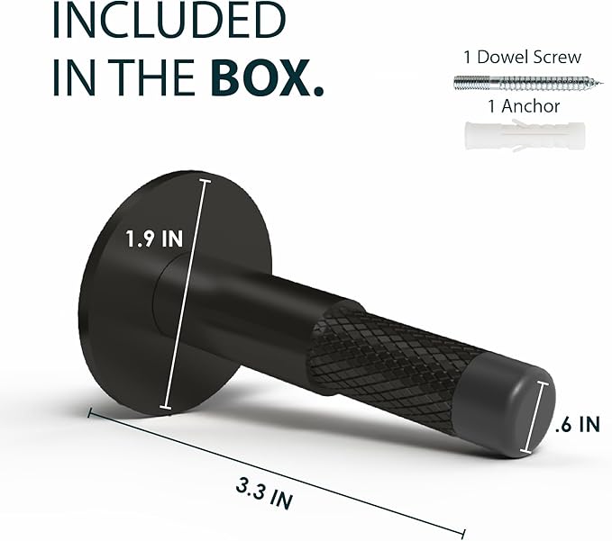 Mega Handles Knurled Baseboard Door Stopper - Heavy Duty Door Stoppers for Bottom of Door, Zinc Alloy Door Stops with Rubber Tip - Matte Black