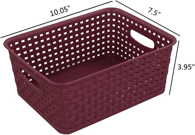 Sandmovie Plastic Weave Storage Baskets for Kitchen Bathroom, Wine Red, 6 Packs, F