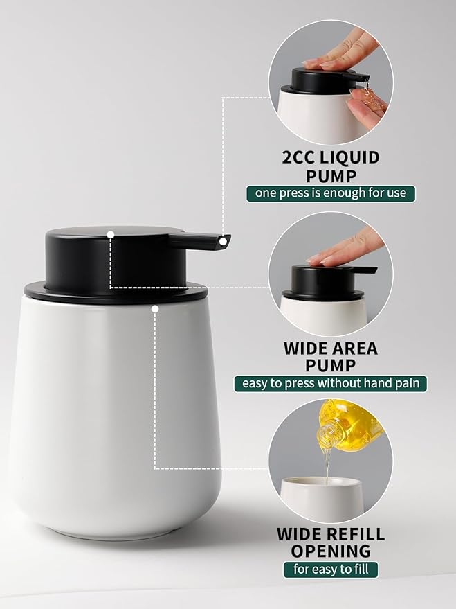 Bosilunlife Soap and Toothbrush Holder Set - Ceramic Bathroom Accessories Set White Liquid Hand Soap Dispenser Set for Bathroom Toothbrush Holder and Soap Dispenser Set