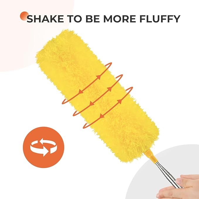Dusters for Cleaning High Ceiling Fan, Newliton Microfiber Feather Duster with 30'' to 100'' Telescoping Extension Pole, Long Extendable Duster for Home Car Furniture Cobweb, Yellow