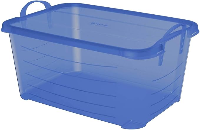 Life Story 12 Pack Light Duty Stackable Storage Bin, 55 Quart Home Organizer, Versatile Lightweight Locking Bins with Carrying Handles, Blue