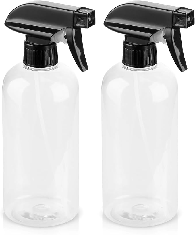 Bynccea Plastic Spray Bottles 2 Pack Clear Empty Spray Bottle 16oz 500ml Squirt Bottle Sprayer for Hair, Cleaning, Plants
