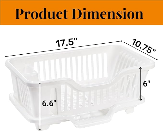 2-Piece Plastic Dish Drying Rack, Heavy Duty Sink Set Dish Rack, White Large Drainer with Attached Drainboard Utensil Cup Holders for Home Kitchen Counter Top Organizers