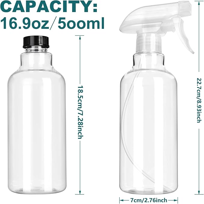 Plastic Spray Bottles, 16.9oz/2Pack,Adjustable Spray Bottles for Cleaning, Empty Spray Bottle For Hair, Plants, Pet, Vinegar, Cooking,Cleaning Solutions (2)