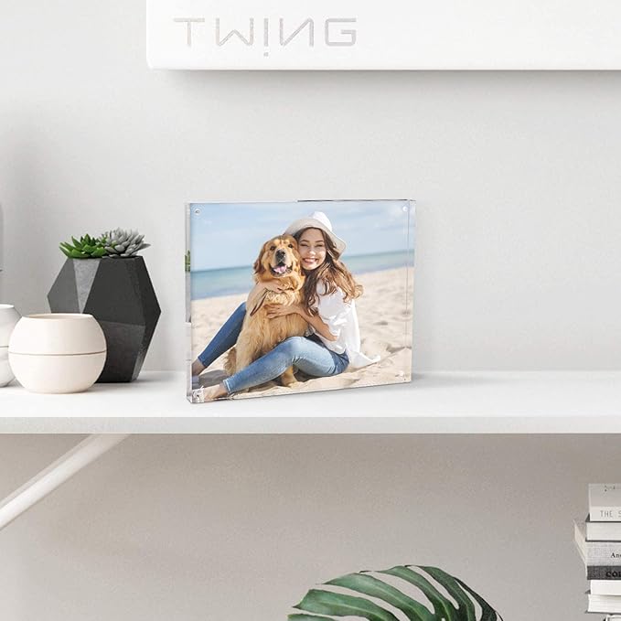 TWING Acrylic Frame 8 x 10, 3 Pack Premium Magnetic Picture Frame, Thickness 10+10MM Clear, Self Standing Photo Frame
