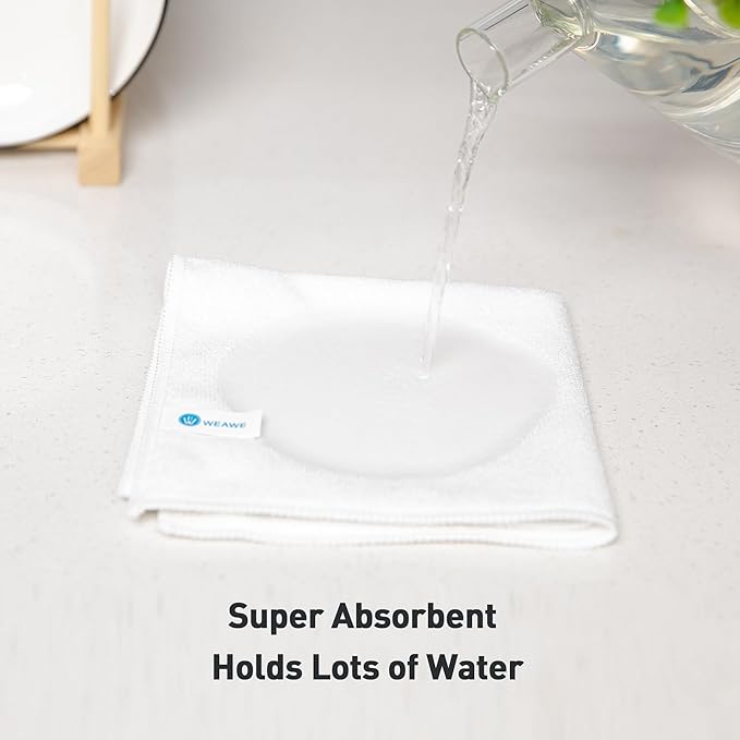 WEAWE White Microfiber Cleaning Cloth 13"x13", Ultra Soft Absorbent Microfiber Cleaning Rags for Housekeeping Cleaning Supplies, Lint Free Reusable Cleaning Cloths for House Washable, Pack of 12