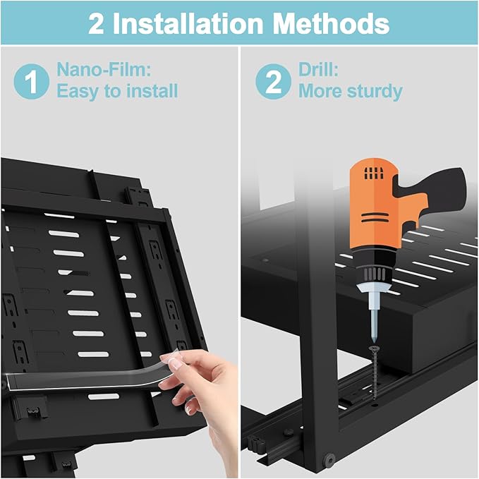 Golener 2-Tier Expandable Pull Out Cabinet Organizer - Pull-Out Drawers for Kitchen Cabinets, 2 Slide Home Storage Organizers, Slide Out Shelves for Base Cabinet Organization in Kitchen, Black Metal